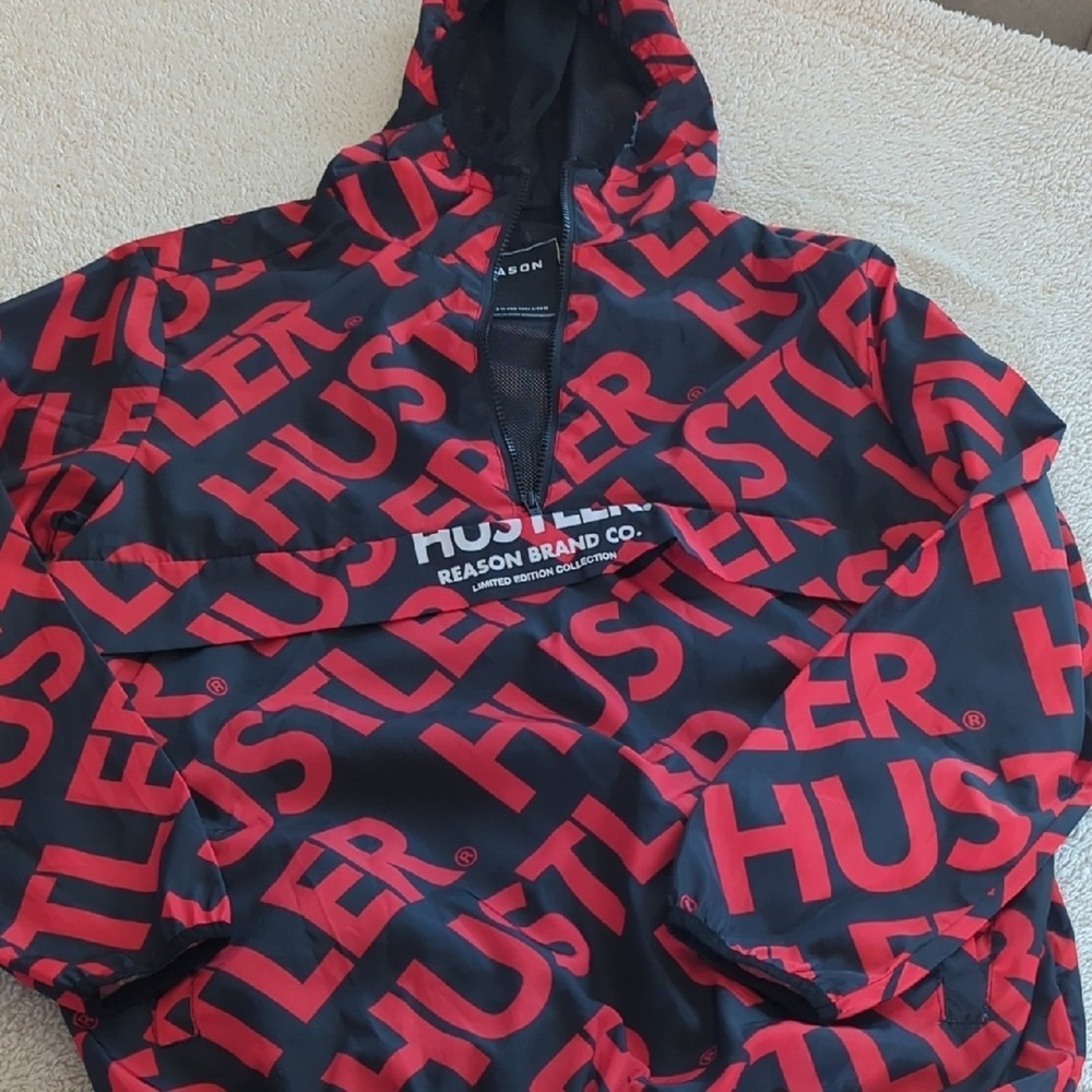 Hustler Hollywood Black & Red Logo Pullover Hooded Jacket EDGY BOLD‎